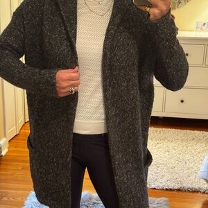 Brandy Melville Dark Heathered Gray hooded Cardigan Sweater